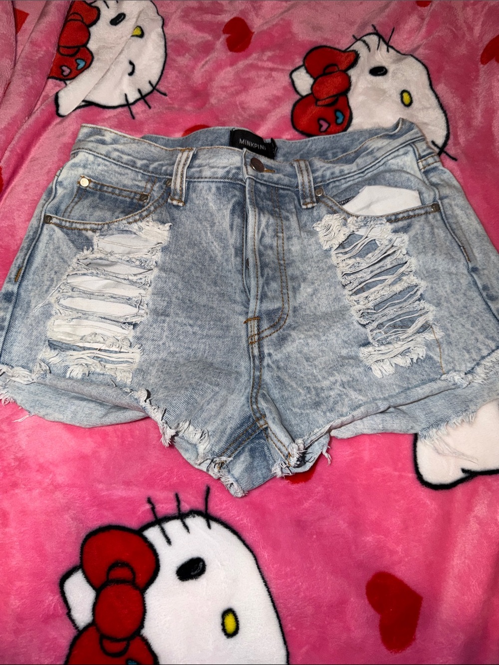 MINKPINK Light Blue Distressed Denim Cutoff Shorts